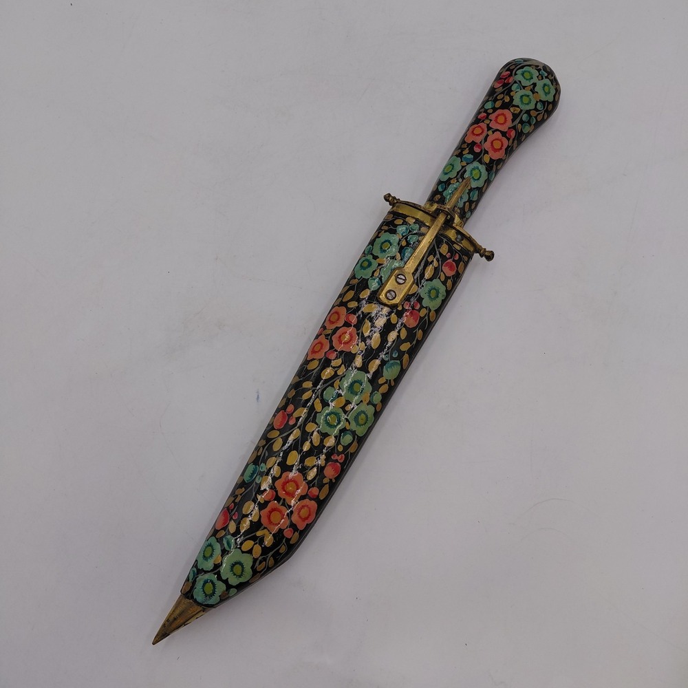 Vintage Handmade Hand Forged Floral Dagger Knife with Scabbard